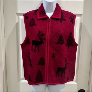 Lisa International Boiled Wool Nordic Reindeer Red Vest Large